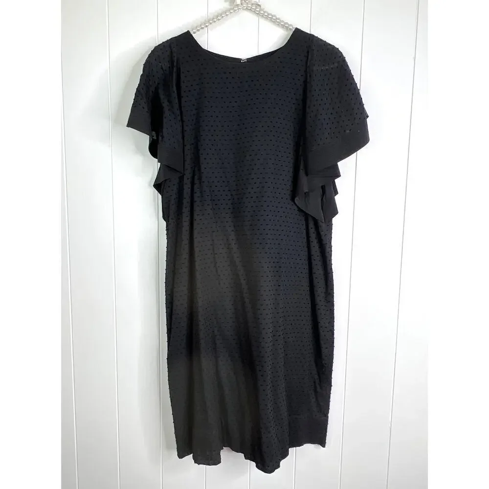 J Crew Black Knee Length Swiss Dot Lined with Flutter Sleeve Dress Size 8